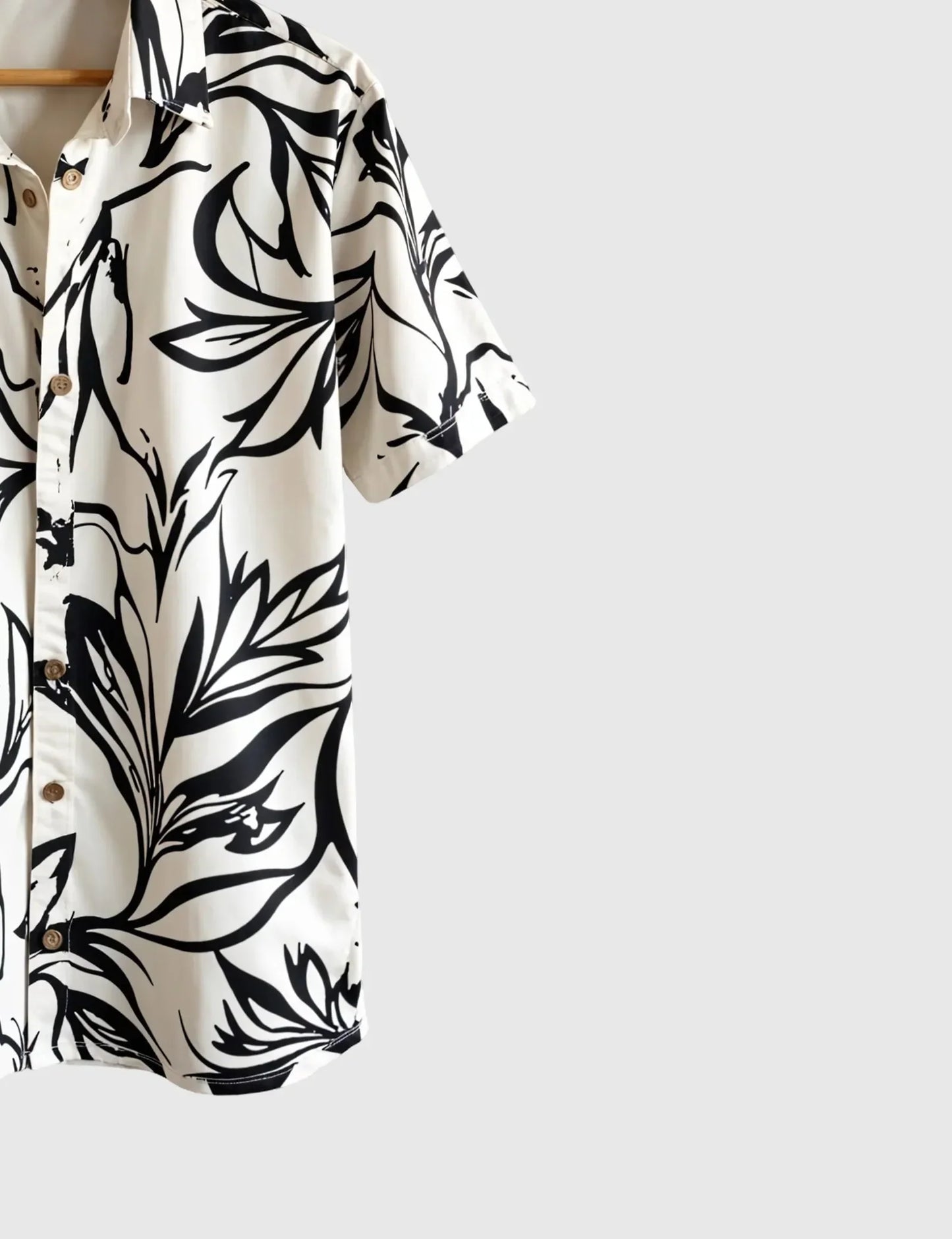 Monochrome Jungle Breeze Shirt – Bold Black Leaf Print on Cream
