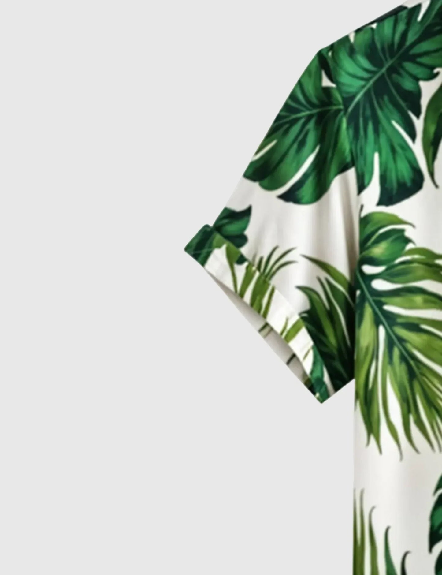 Tropical Breeze Men's Leaf Print Shirt – Green Jungle Vibes on White