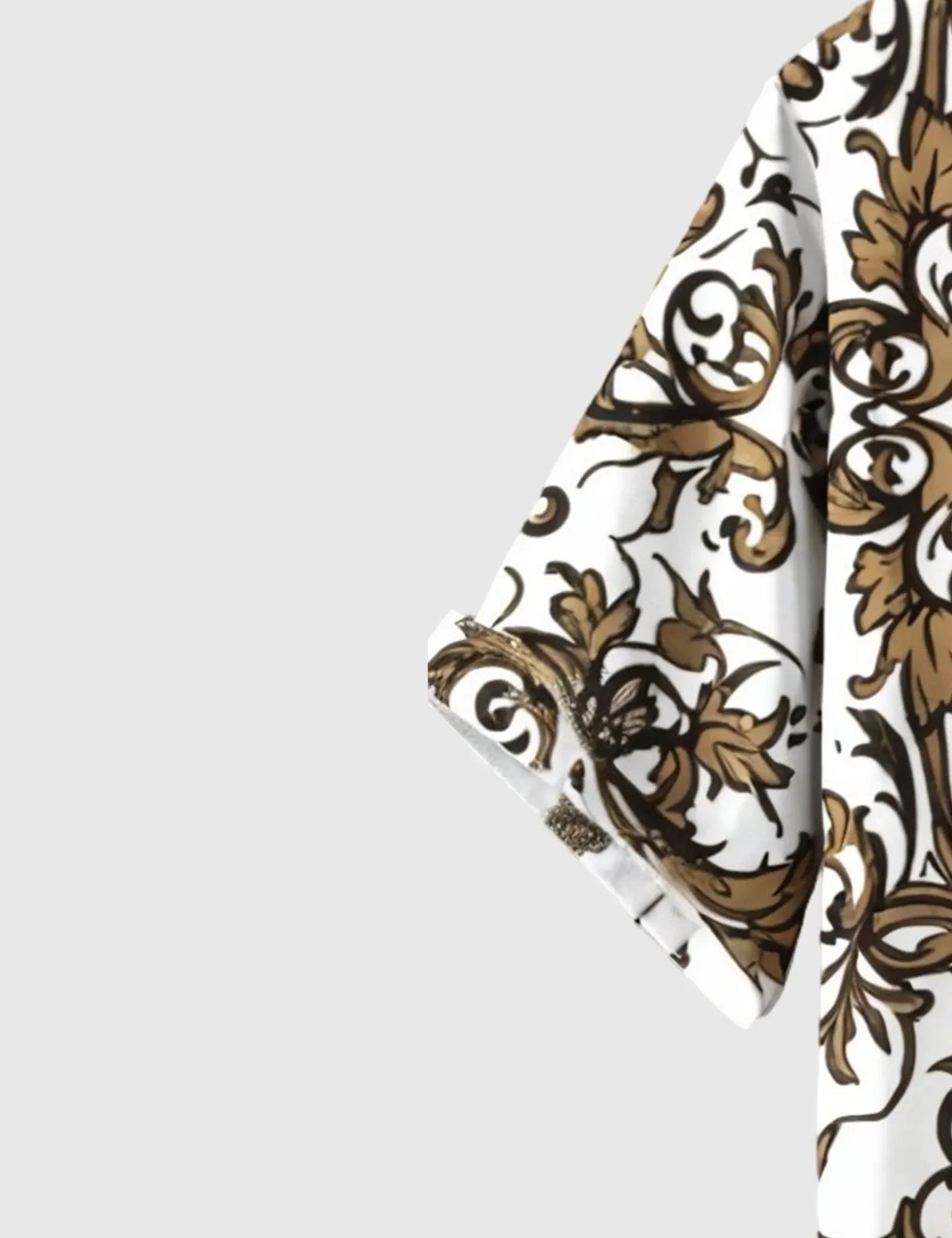 Regal Baroque Bloom Shirt – Golden Ornate Print on Classic White