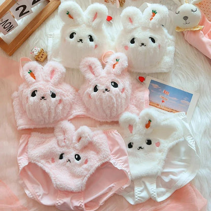 2 Bra + 2 Panties cute Japanese-style bra with a rabbit and no steel hoop ( Pack of 4 )