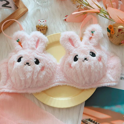 2 Bra + 2 Panties cute Japanese-style bra with a rabbit and no steel hoop ( Pack of 4 )
