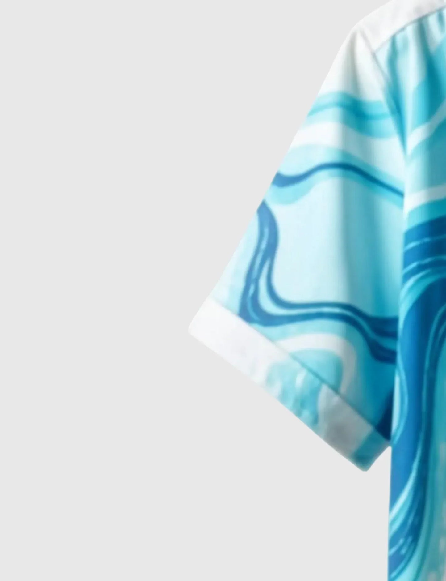 Ocean Drift Men's Abstract Wave Shirt – Cool Blue Swirl Print on White