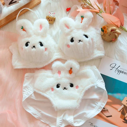 2 Bra + 2 Panties cute Japanese-style bra with a rabbit and no steel hoop ( Pack of 4 )