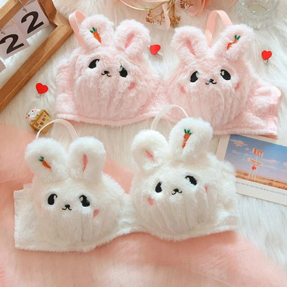 2 Bra + 2 Panties cute Japanese-style bra with a rabbit and no steel hoop ( Pack of 4 )
