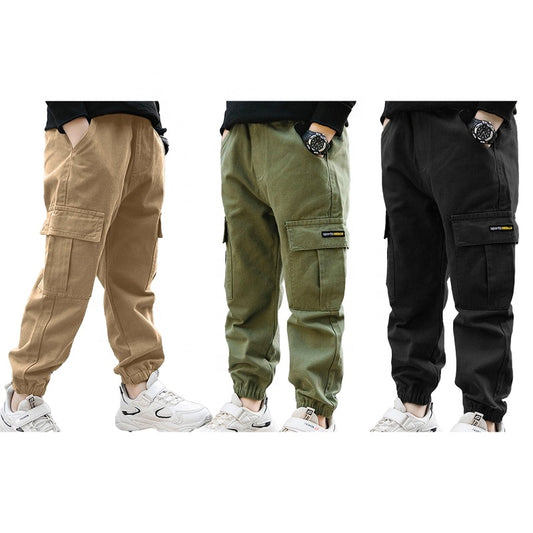 Boys Cotton Pockets Casual Dungarees Pants ( Pack of 3 )